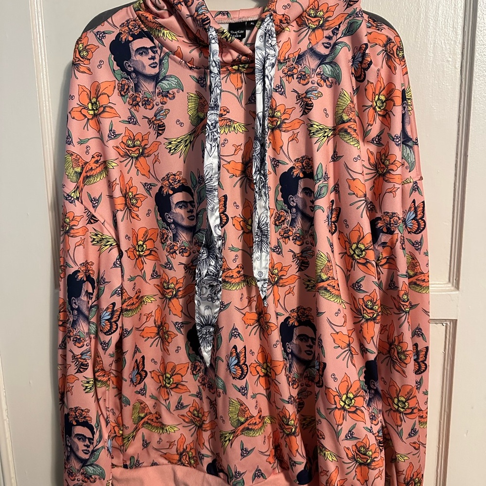 Frida Kahlo x SHEIN Colorful Graphic Hoodie with Floral and Portrait Design